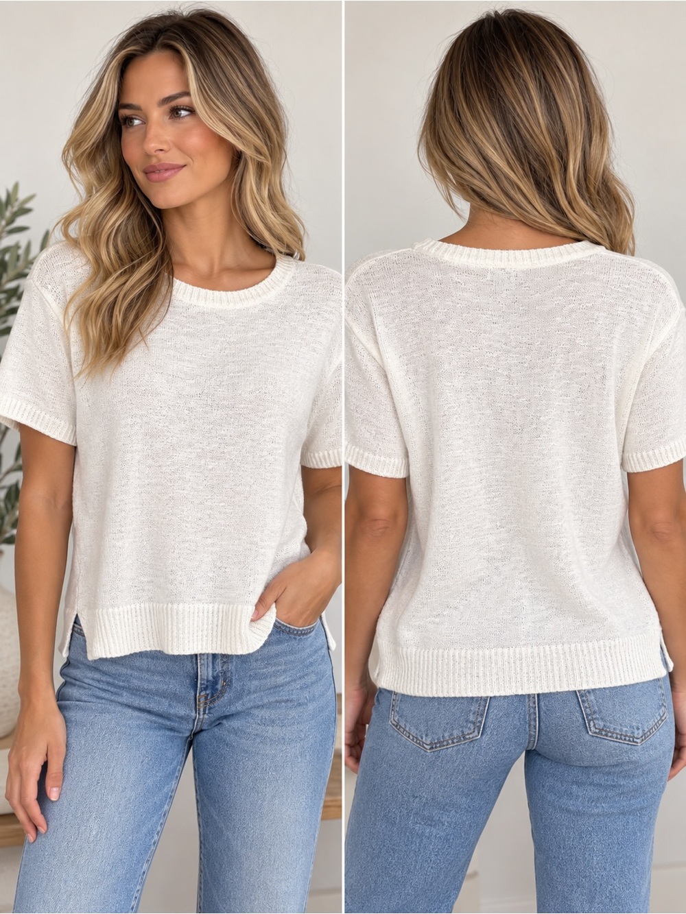 J. Crew Cream Short-Sleeve Knit Sweater